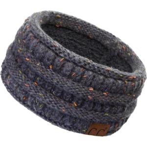 imageCC Winter Fuzzy Fleece Lined Thick Knitted Diagonal Stripes CrissCross Pattern Headband Headwrap HW2060a RibbedOmbre Dk Mel Grey