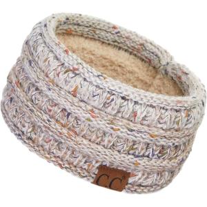 imageCC Winter Fuzzy Fleece Lined Thick Knitted Diagonal Stripes CrissCross Pattern Headband Headwrap HW2060a RibbedOmbre Oatmeal