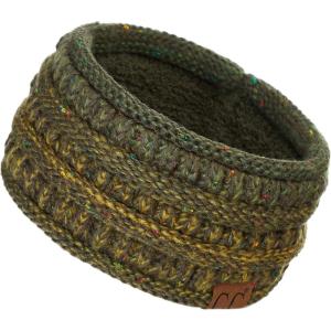 imageCC Winter Fuzzy Fleece Lined Thick Knitted Diagonal Stripes CrissCross Pattern Headband Headwrap HW2060a RibbedOmbre Olive