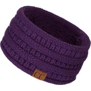 imageCC Winter Fuzzy Fleece Lined Thick Knitted Diagonal Stripes CrissCross Pattern Headband Headwrap HW2060a RibbedPurple