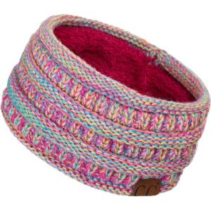 imageCC Winter Fuzzy Fleece Lined Thick Knitted Diagonal Stripes CrissCross Pattern Headband Headwrap HW2060a RibbedRainbow Mixed11