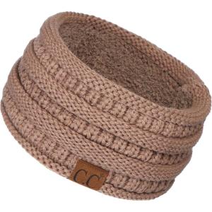 imageCC Winter Fuzzy Fleece Lined Thick Knitted Diagonal Stripes CrissCross Pattern Headband Headwrap HW2060a RibbedTaupe