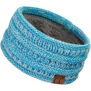 imageCC Winter Fuzzy Fleece Lined Thick Knitted Diagonal Stripes CrissCross Pattern Headband Headwrap HW2060a RibbedTurquoise Mixed15