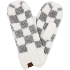 imageCC Winter Warm EcoFriendly Recycled Yarn MittensCheckered Light GrayWhite