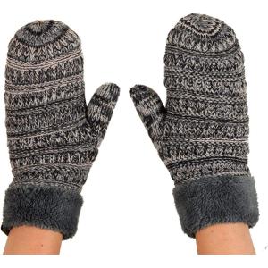 imageCC Winter Warm Knit Soft Fuzzy Lined Cuff Mittens Gloves3 Tone Gray