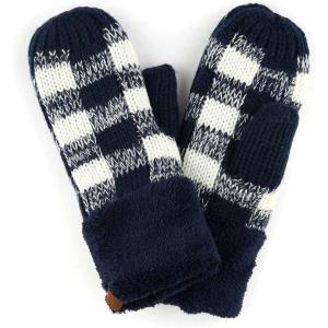 imageCC Winter Warm Knit Soft Fuzzy Lined Cuff Mittens GlovesCheckered NavyWhite