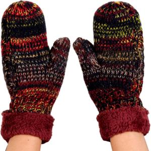 imageCC Winter Warm Knit Soft Fuzzy Lined Cuff Mittens GlovesTribal Blend Red