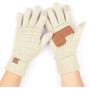 imageCC Women Solid Ribbed Glove with Smart Tips G20G33G80Beige