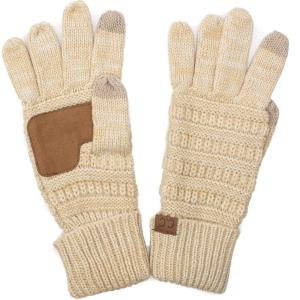 imageCC Women Solid Ribbed Glove with Smart Tips G20G33G80BeigeIvory