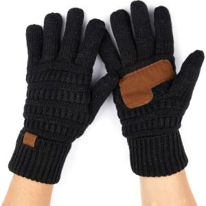 imageCC Women Solid Ribbed Glove with Smart Tips G20G33G80Black Metallic