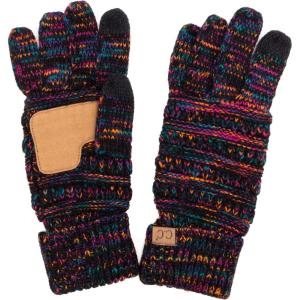 imageCC Women Solid Ribbed Glove with Smart Tips G20G33G80Black Multi Mix