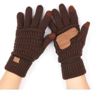 imageCC Women Solid Ribbed Glove with Smart Tips G20G33G80Brown