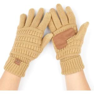imageCC Women Solid Ribbed Glove with Smart Tips G20G33G80Camel