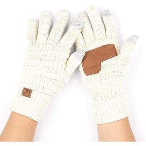 imageCC Women Solid Ribbed Glove with Smart Tips G20G33G80IvoryGold Metallic