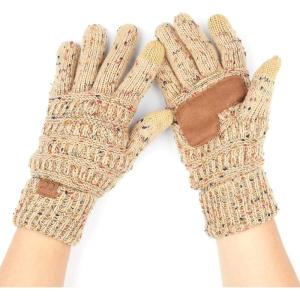 imageCC Women Solid Ribbed Glove with Smart Tips G20G33G80Latteconfetti