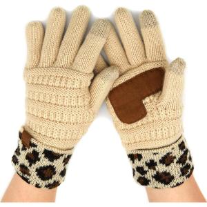 imageCC Women Solid Ribbed Glove with Smart Tips G20G33G80Leopardbeige