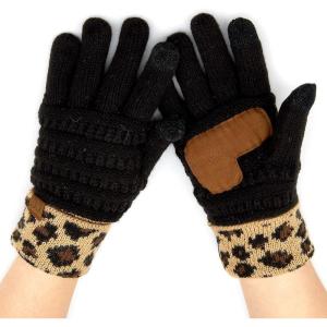 imageCC Women Solid Ribbed Glove with Smart Tips G20G33G80Leopardblack