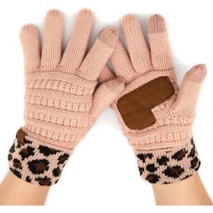 imageCC Women Solid Ribbed Glove with Smart Tips G20G33G80Leopardindi Pink