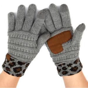 imageCC Women Solid Ribbed Glove with Smart Tips G20G33G80Leopardlt Mel Grey