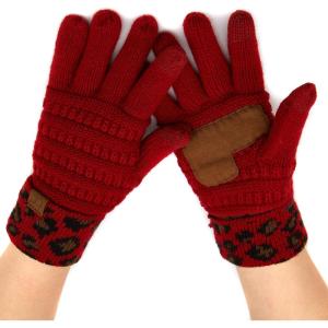 imageCC Women Solid Ribbed Glove with Smart Tips G20G33G80Leopardred