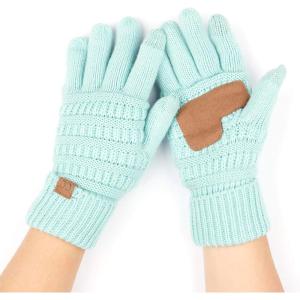 imageCC Women Solid Ribbed Glove with Smart Tips G20G33G80Mint