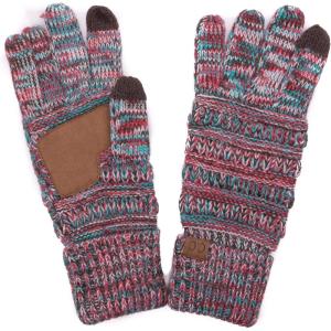 imageCC Women Solid Ribbed Glove with Smart Tips G20G33G80MintRed Mix