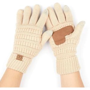 imageCC Women Solid Ribbed Glove with Smart Tips G20G33G80New Beige