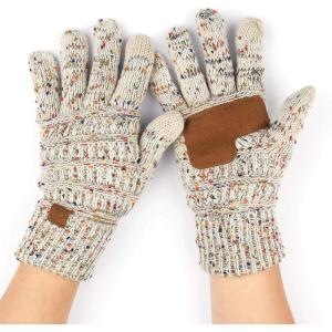 imageCC Women Solid Ribbed Glove with Smart Tips G20G33G80Oatmealconfetti