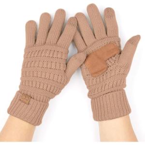 imageCC Women Solid Ribbed Glove with Smart Tips G20G33G80Taupe