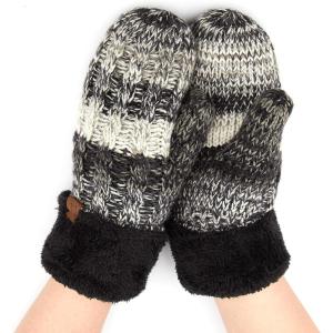 imageCC Women Thick Faux Fur  Sherpa Fleece Lined Warm Winter MittensBlack Grey Mix