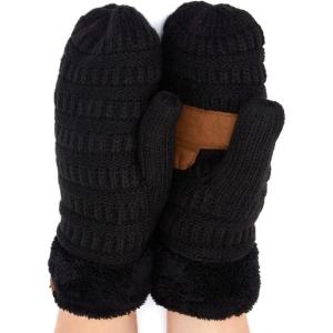 imageCC Women Thick Faux Fur  Sherpa Fleece Lined Warm Winter MittensBlack Thick Solid