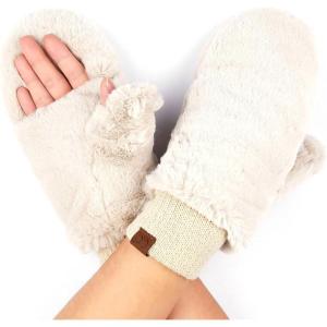 imageCC Women Thick Faux Fur  Sherpa Fleece Lined Warm Winter MittensFaux Furbeige Amz