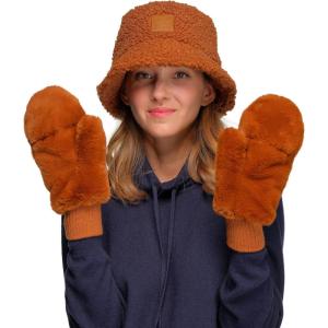 imageCC Women Thick Faux Fur  Sherpa Fleece Lined Warm Winter MittensFaux Furcoffee