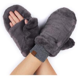 imageCC Women Thick Faux Fur  Sherpa Fleece Lined Warm Winter MittensFaux Furdk Mel Greycc