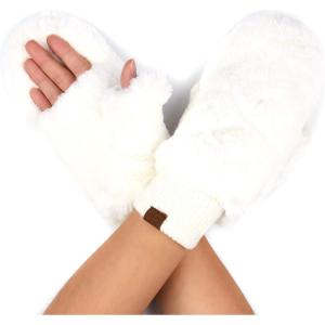 imageCC Women Thick Faux Fur  Sherpa Fleece Lined Warm Winter MittensFaux Furivorycc