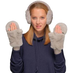 imageCC Women Thick Faux Fur  Sherpa Fleece Lined Warm Winter MittensFaux Furlt Mel Grey