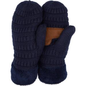 imageCC Women Thick Faux Fur  Sherpa Fleece Lined Warm Winter MittensNavy Thick Solid