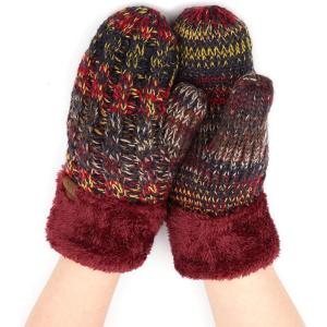 imageCC Women Thick Faux Fur  Sherpa Fleece Lined Warm Winter MittensRed Mix