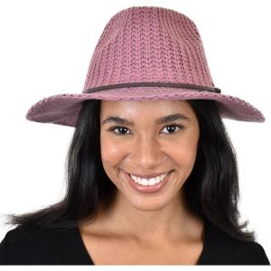 imageCC Womens Fall Winter Knit Slim Leather Band Wide Brim Panama Fedora HatDark Rose