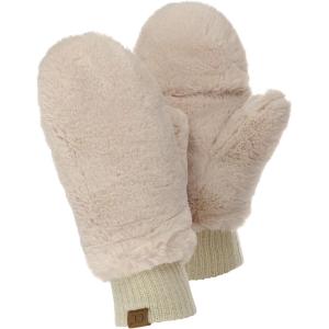 imageCC Womens Faux Fur Wrist Length Fingerless Sherpa Lined Convertible Mittens GlovesBeige