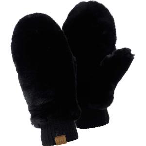 imageCC Womens Faux Fur Wrist Length Fingerless Sherpa Lined Convertible Mittens GlovesBlack