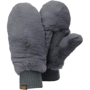 imageCC Womens Faux Fur Wrist Length Fingerless Sherpa Lined Convertible Mittens GlovesDark Mel Grey