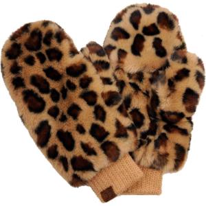 imageCC Womens Faux Fur Wrist Length Fingerless Sherpa Lined Convertible Mittens GlovesLeopard Print  Latte