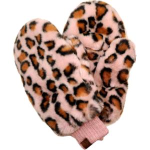 imageCC Womens Faux Fur Wrist Length Fingerless Sherpa Lined Convertible Mittens GlovesLeopard Print  Rose