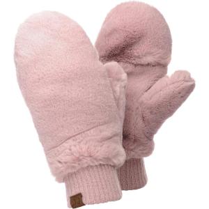 imageCC Womens Faux Fur Wrist Length Fingerless Sherpa Lined Convertible Mittens GlovesRose