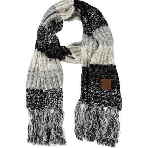 imageCC Womens Long Multicolored Warm Cable Knit Shawl Wrap Tassel ScarfBlackGrey