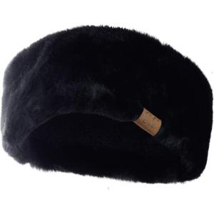 imageCC Womens Soft Faux Fur Feel Sherpa Lined Ear Warmer Headband HeadwrapBlack
