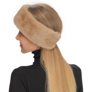 imageCC Womens Soft Faux Fur Feel Sherpa Lined Ear Warmer Headband HeadwrapElasticcamel