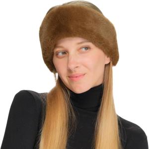 imageCC Womens Soft Faux Fur Feel Sherpa Lined Ear Warmer Headband HeadwrapElasticcoffee