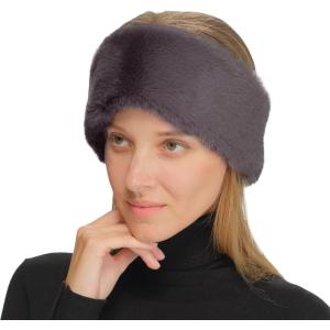 imageCC Womens Soft Faux Fur Feel Sherpa Lined Ear Warmer Headband HeadwrapElasticdkgrey
